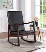 Raina Dark Brown PU Leather/Espresso Wood Rocking Chair