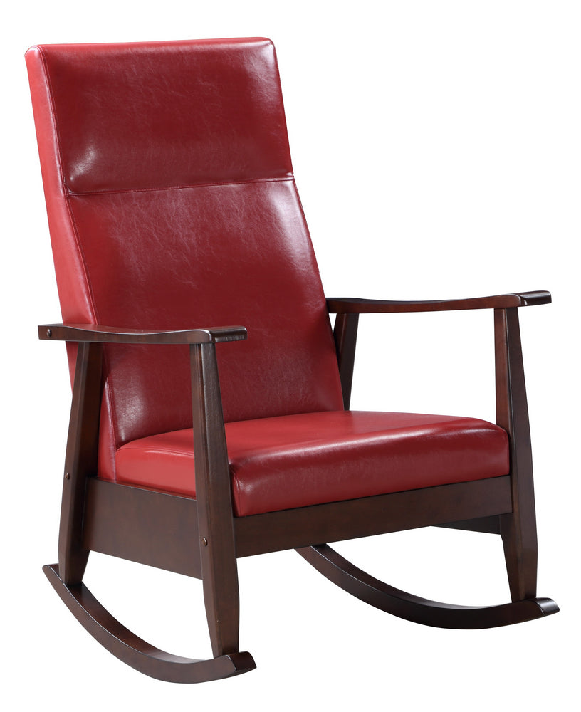 Raina Red PU Leather/Espresso Wood Rocking Chair