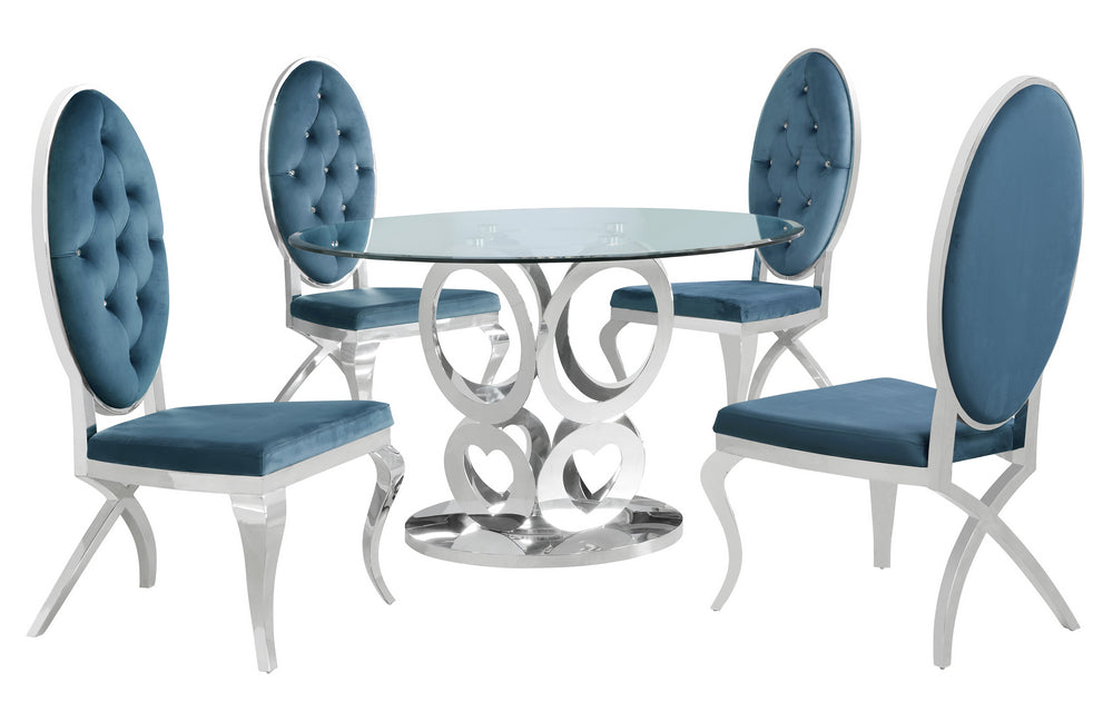 Rakel 5-Pc Silver/Teal Blue Dining Table Set