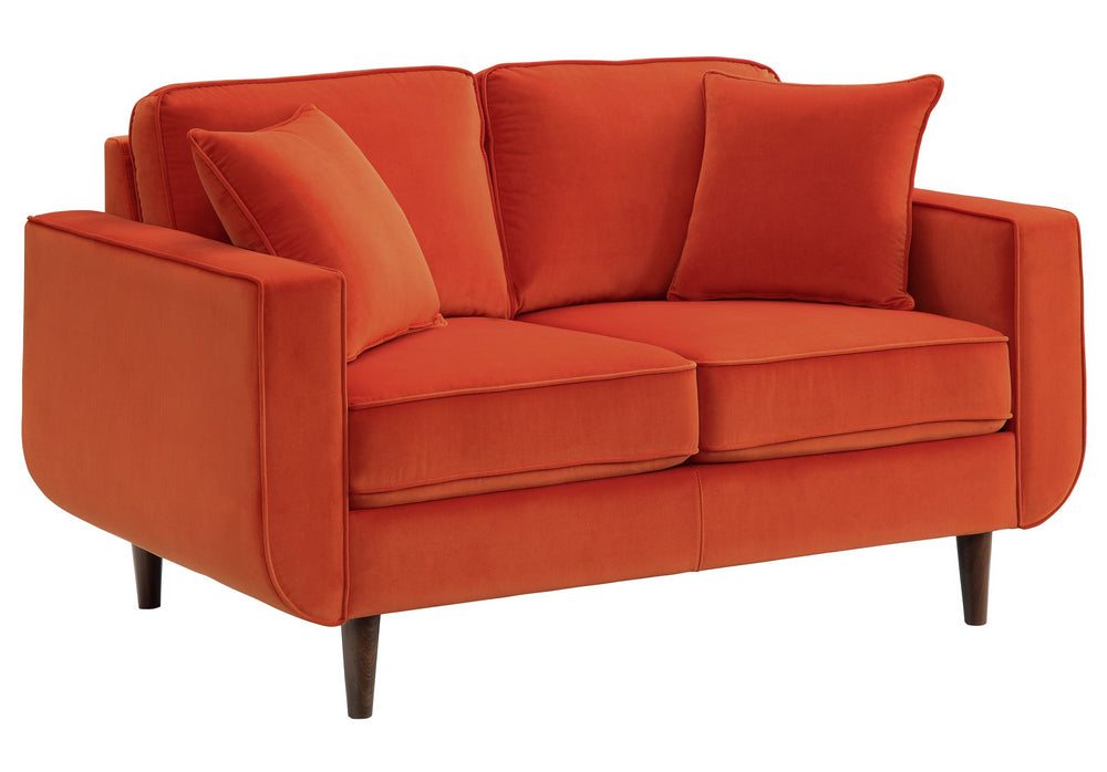 Rand Orange Velvet Fabric Loveseat