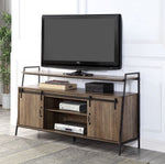 Rashawn Rustic Oak Wood/Black TV Stand with Sliding Barn Door