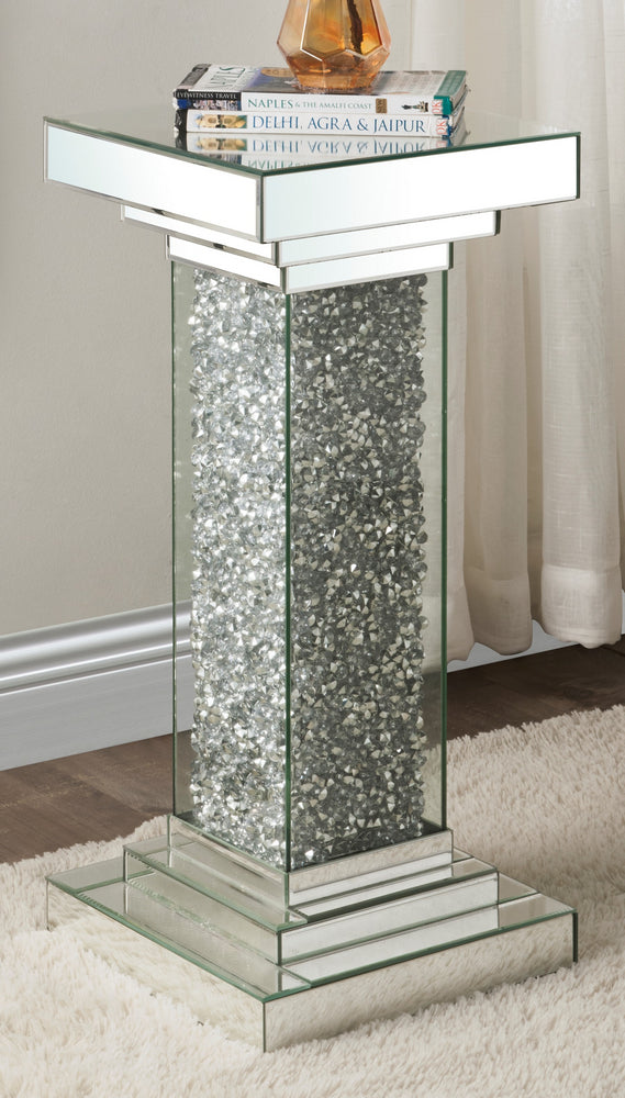 Rekha Mirrored Pedestal Accent Table with Faux Diamonds Inlay