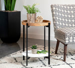 Remi Natural Wood/Black Metal/White Marble Accent Table