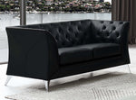 Renata Black PU Leather Button Tufted Loveseat