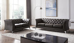 Renata Dark Grey PU Leather Button Tufted Loveseat