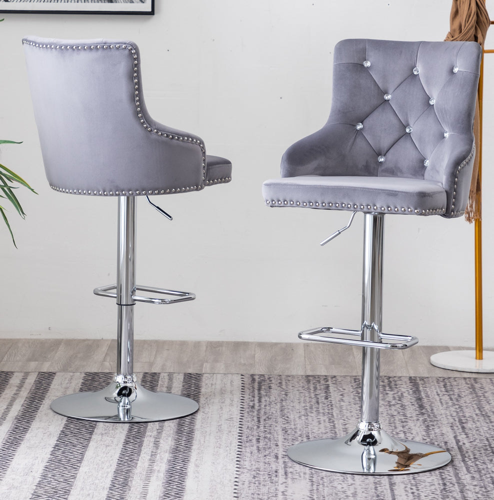 Rita 2 Dark Gray Velvet/Metal Adjustable Bar Stools