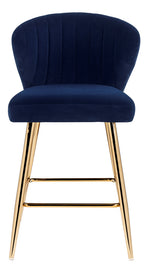 Rizgek Blue Velvet/Gold Metal Tufted Counter Height Chair