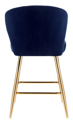 Rizgek Blue Velvet/Gold Metal Tufted Counter Height Chair