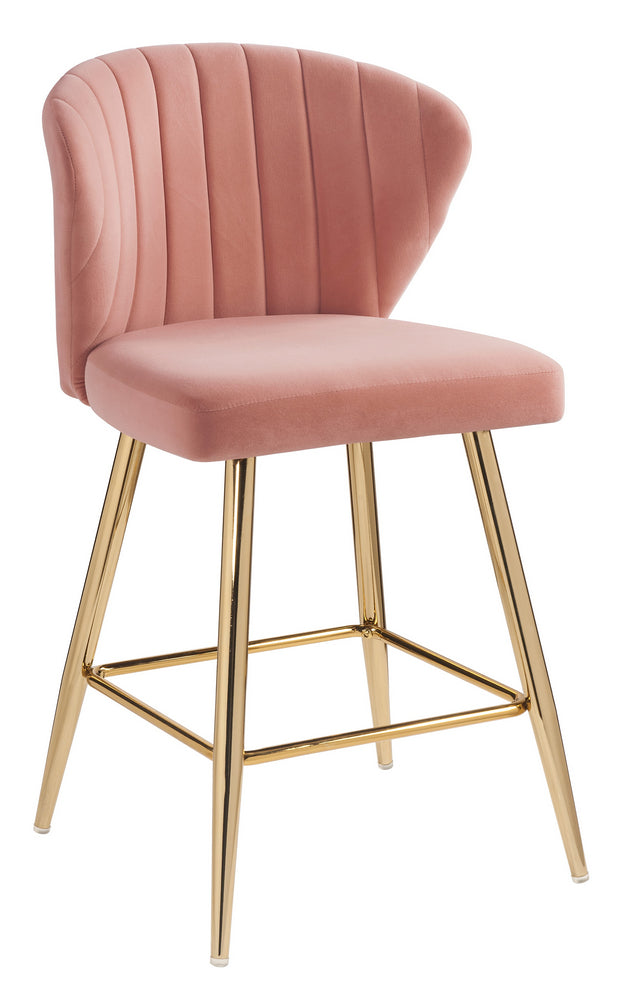 Rizgek Pink Velvet/Gold Metal Tufted Counter Height Chair