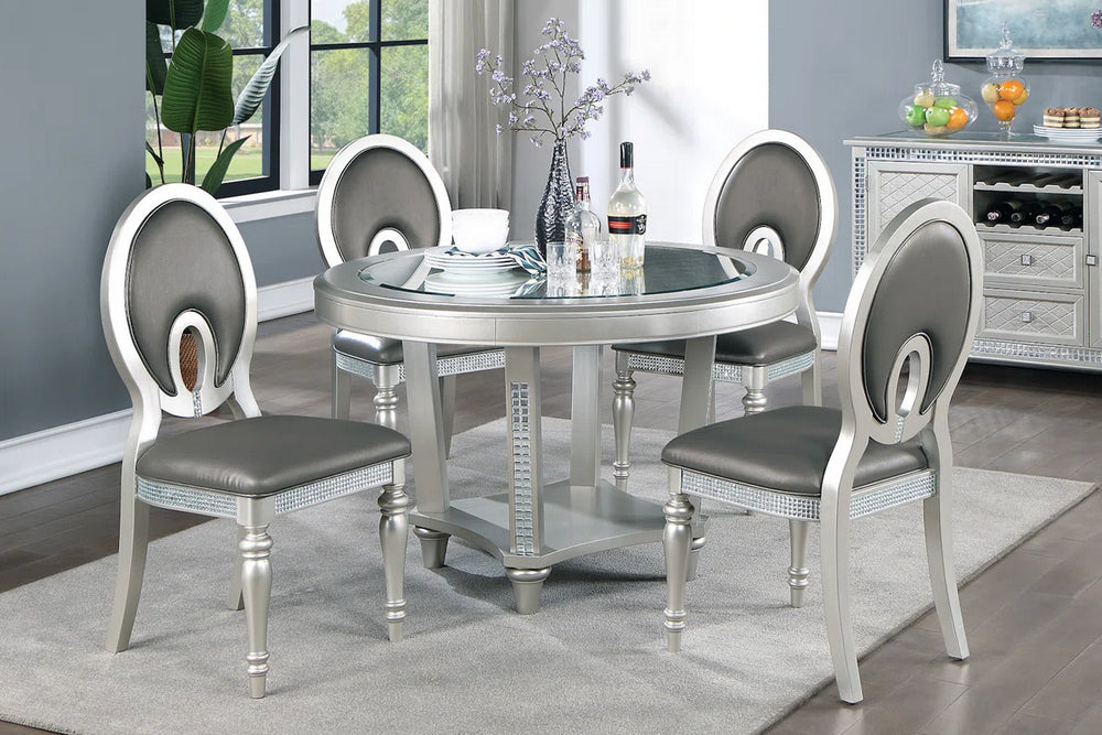 Belinda 5-Pc Silver Wood/Dark Gray Faux Leather Dining Table Set