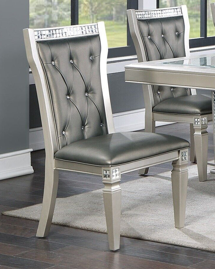 Belinda 2 Dark Gray Faux Leather/Vibrant Silver Wood Side Chairs