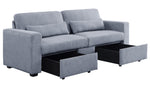 Rogyne Gray Linen 2-Seat Sofa with Drawers