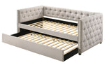 Romona Beige Fabric Button Tufted Twin Daybed with Trundle