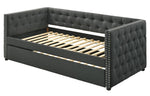 Romona Gray Fabric Button Tufted Twin Daybed with Trundle