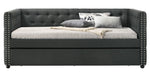 Romona Gray Fabric Button Tufted Twin Daybed with Trundle