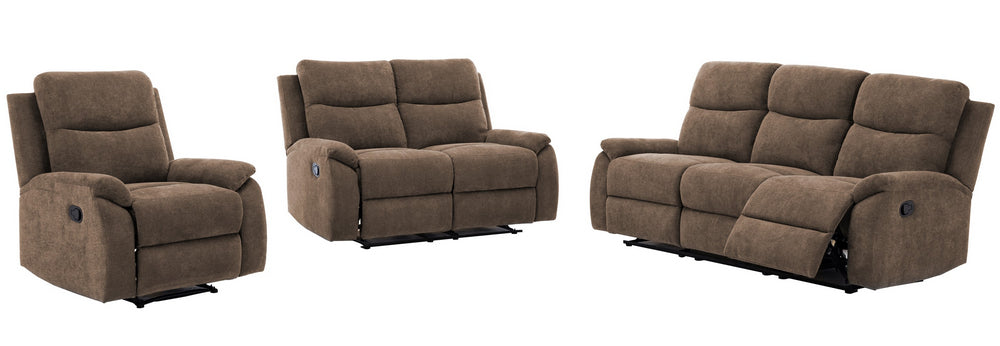 Ronald 3-Pc Brown Fabric Manual Recliner Sofa Set