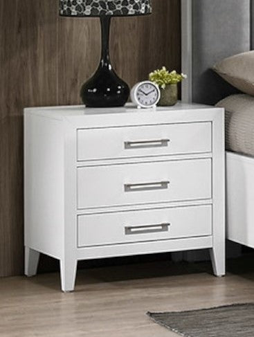 Rosa White Wood 3-Drawer Nightstand