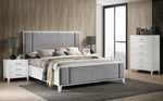 Rosa Grey Fabric/White Wood Queen Bed