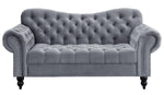 Rosalie Dark Gray Velvet Fabric Button Tufted Loveseat