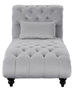 Rosalie Light Gray Velvet Fabric Button Tufted Chaise