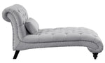 Rosalie Light Gray Velvet Fabric Button Tufted Chaise