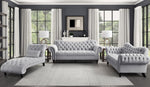 Rosalie Light Gray Velvet Fabric Button Tufted Chaise