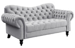 Rosalie Light Gray Velvet Fabric Button Tufted Loveseat