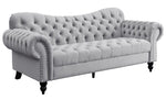 Rosalie Light Gray Velvet Fabric Button Tufted Sofa