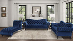 Rosalie Navy Blue Velvet Fabric Button Tufted Chaise