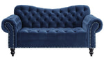 Rosalie Navy Blue Velvet Fabric Button Tufted Loveseat