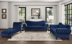 Rosalie Navy Blue Velvet Fabric Button Tufted Loveseat