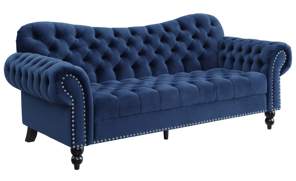 Rosalie Navy Blue Velvet Fabric Button Tufted Sofa