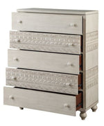 Roselyne Antique White Wood 5-Drawer Chest