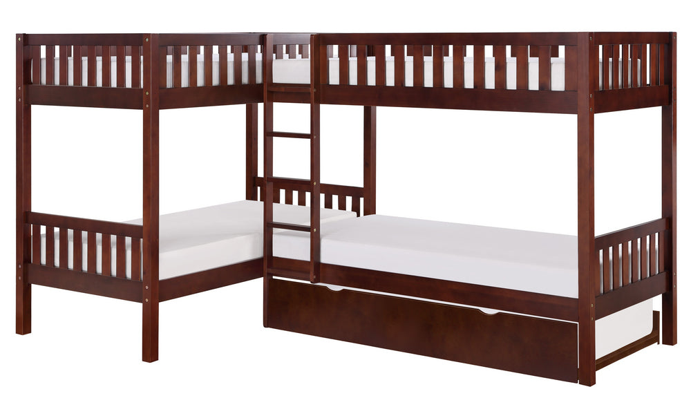 Rowe Dark Cherry Quadruple Twin Bunk Bed with Trundle