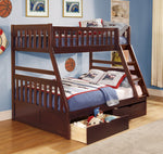 Rowe Dark Cherry Wood Twin/Full Bunk Bed with Storage