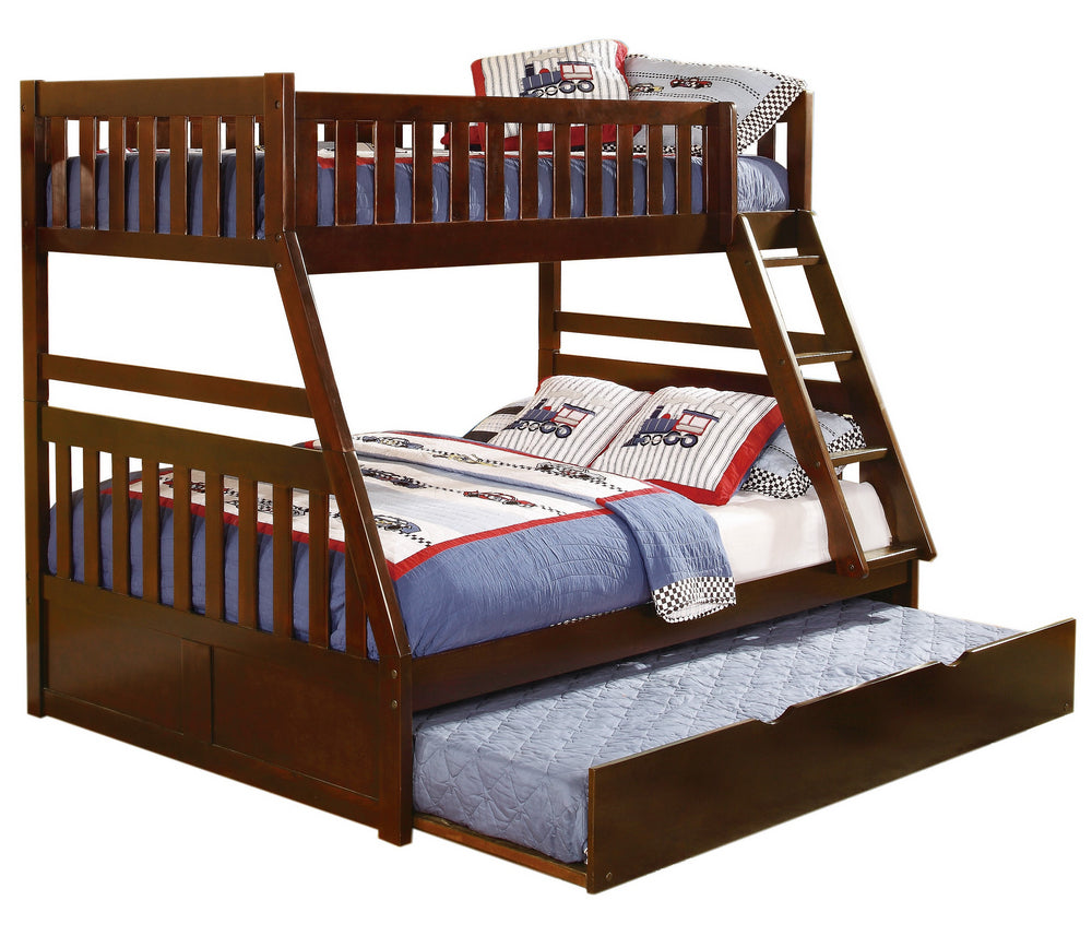 Rowe Dark Cherry Wood Twin/Full Bunk Bed with Trundle