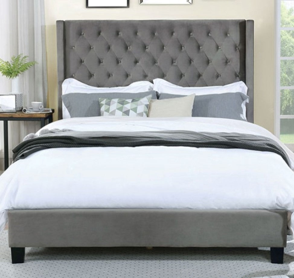 Ryleigh Gray Velvet-like Fabric Queen Bed