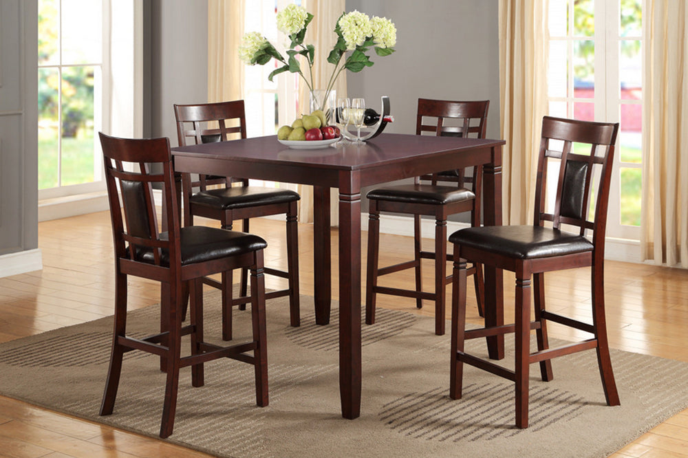 Sacha 5-Pc Espresso Wood/Faux Leather Counter Height Table Set