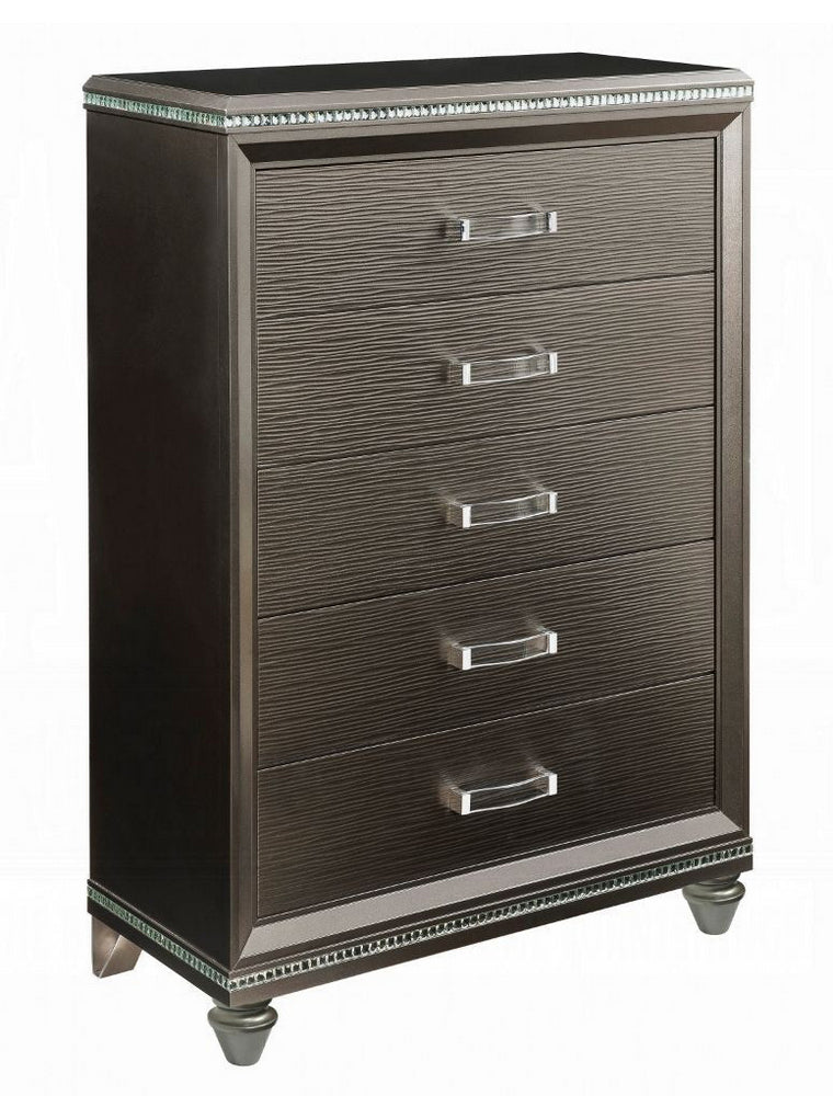 Sadie Dark Champagne Wood Chest with 5 Drawers