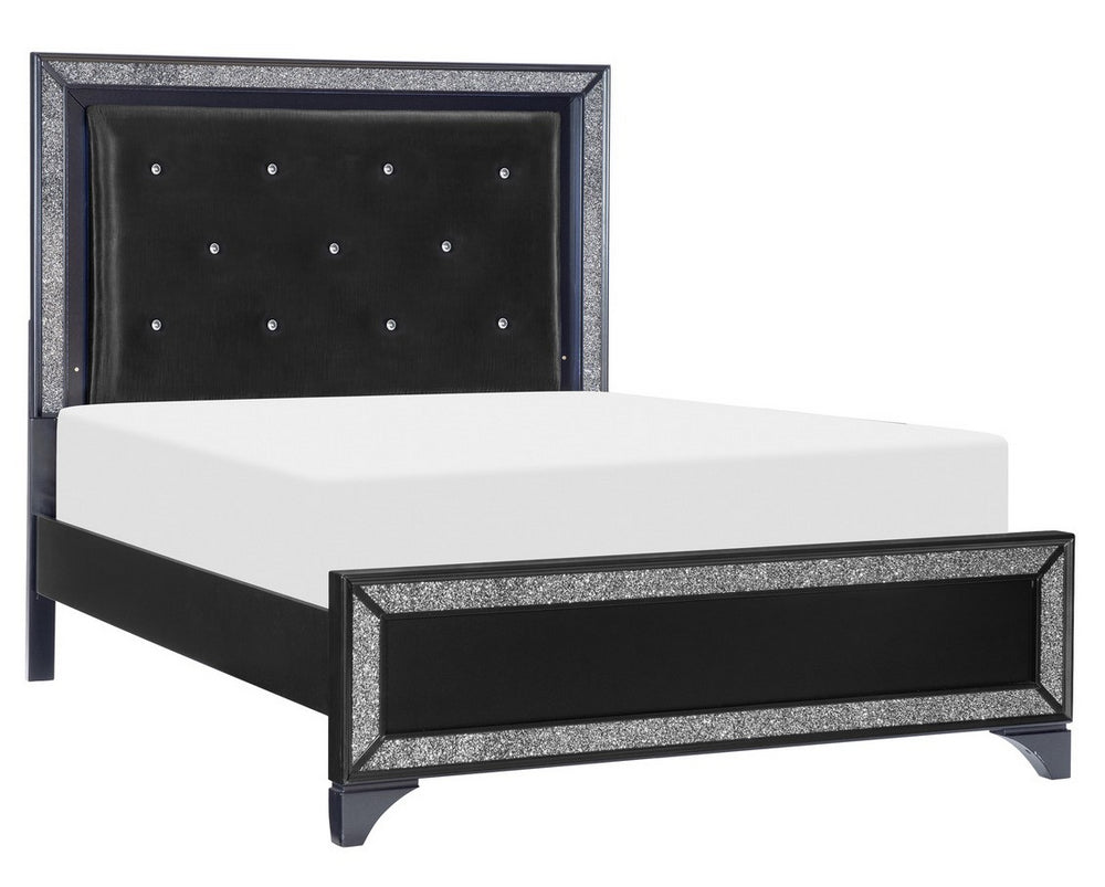 Salon Pearl Black Metallic Wood Cal King Bed with LED