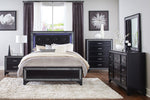 Salon Pearl Black Metallic Wood Queen Bed with LED