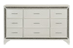 Salon Pearl White Metallic Wood 9-Drawer Dresser