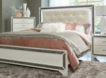 Salon Pearl White Metallic Wood Cal King Bed with LED