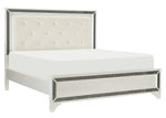 Salon Pearl White Metallic Wood Queen Bed with LED