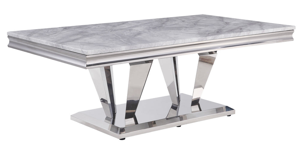 Satinka Light Gray Printed Faux Marble/Silver Coffee Table