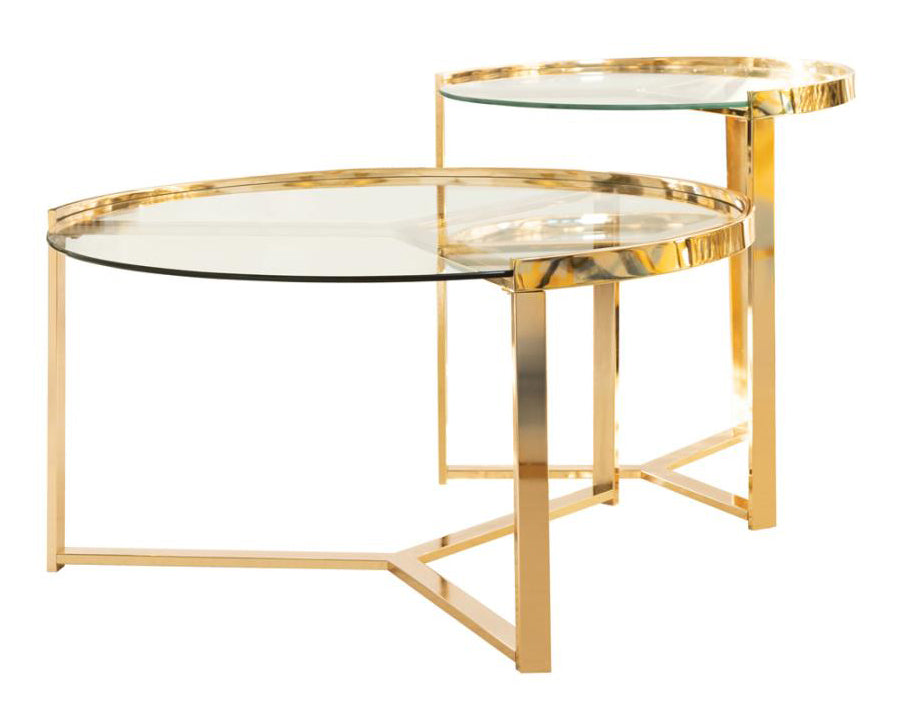 Saylor 2-Pc Clear Glass/Gold Finish Metal Nesting Table Set