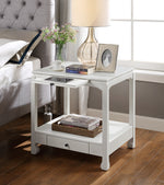 Seatlas Antique White Wood Accent Table with Pull-Out Tray