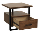 Sedley Walnut Wood/Rustic Black Metal End Table