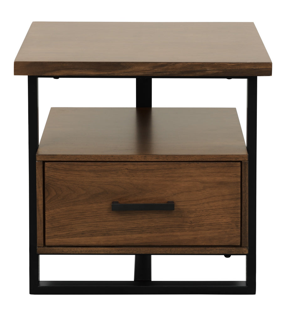 Sedley Walnut Wood/Rustic Black Metal End Table