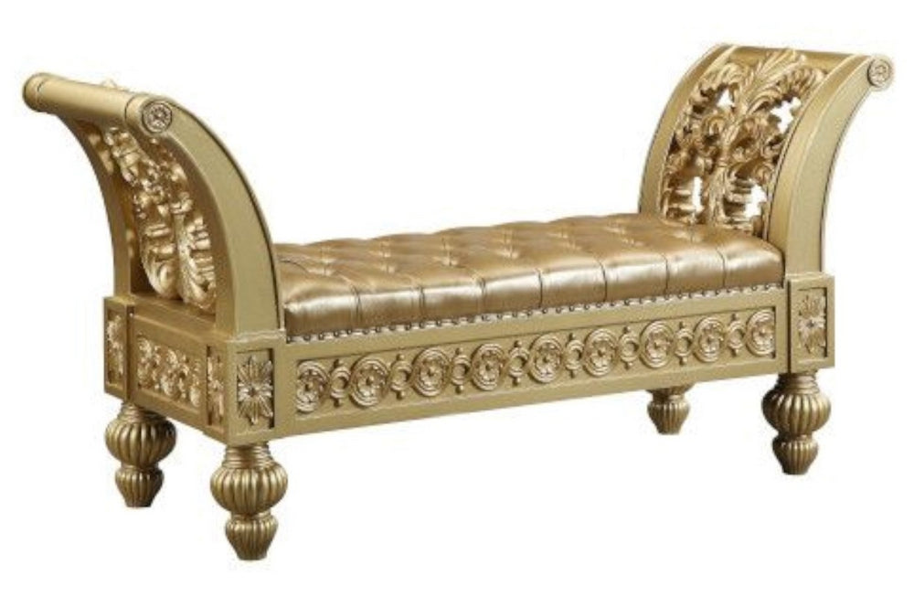 Seville Tan PU Leather/Gold Finish Wood Bench